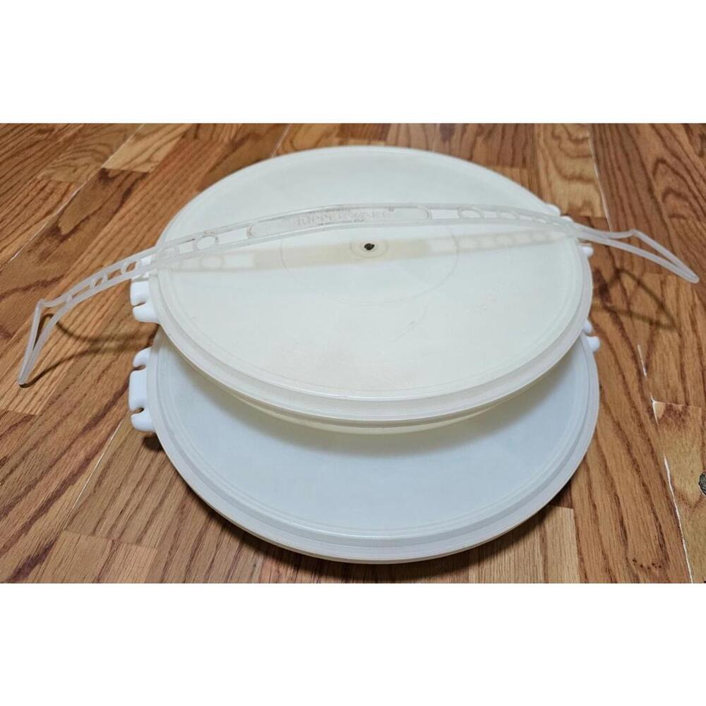 Vintage Tupperware Divided Round White‎ Tray Lid Set 2 #405.